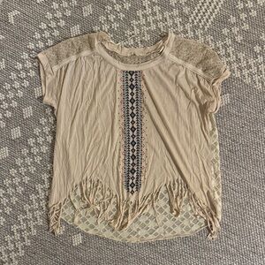 Miss Me Tan Lace Fringe Top